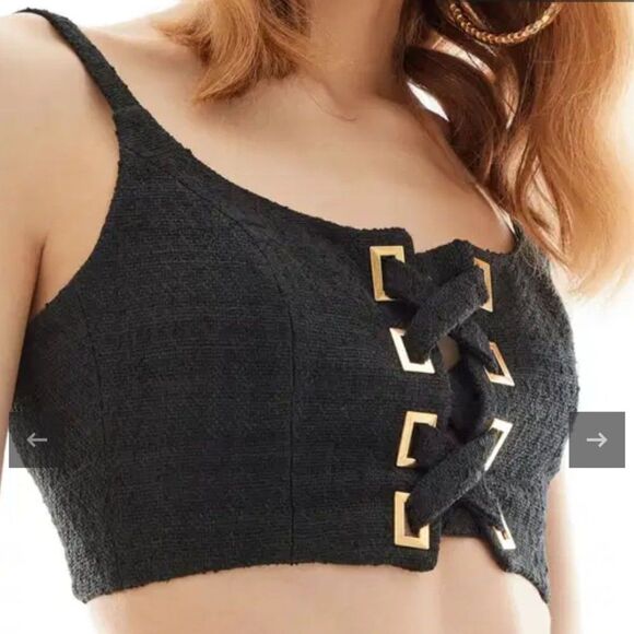Sunday Morning Tops - WOMENS ADL RAISA VANESSA Siyah Buklet Gold Aksesuar Detayli Askil Crop Medium